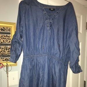 Denim Dress with Lace-up Chest